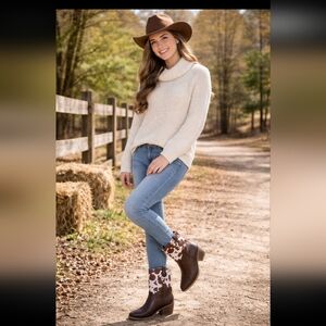 Cow Print Western Ankle Boots